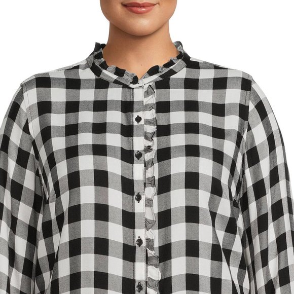 Buffalo Check Black and White Plaid Button Down Long Sleeve Shirt Sz 0X … - Picture 3 of 8